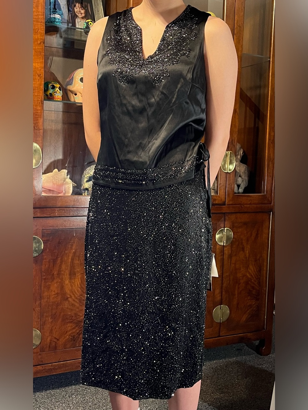 Emma Black NWT Beaded Silk Skirt  and Top Size 4